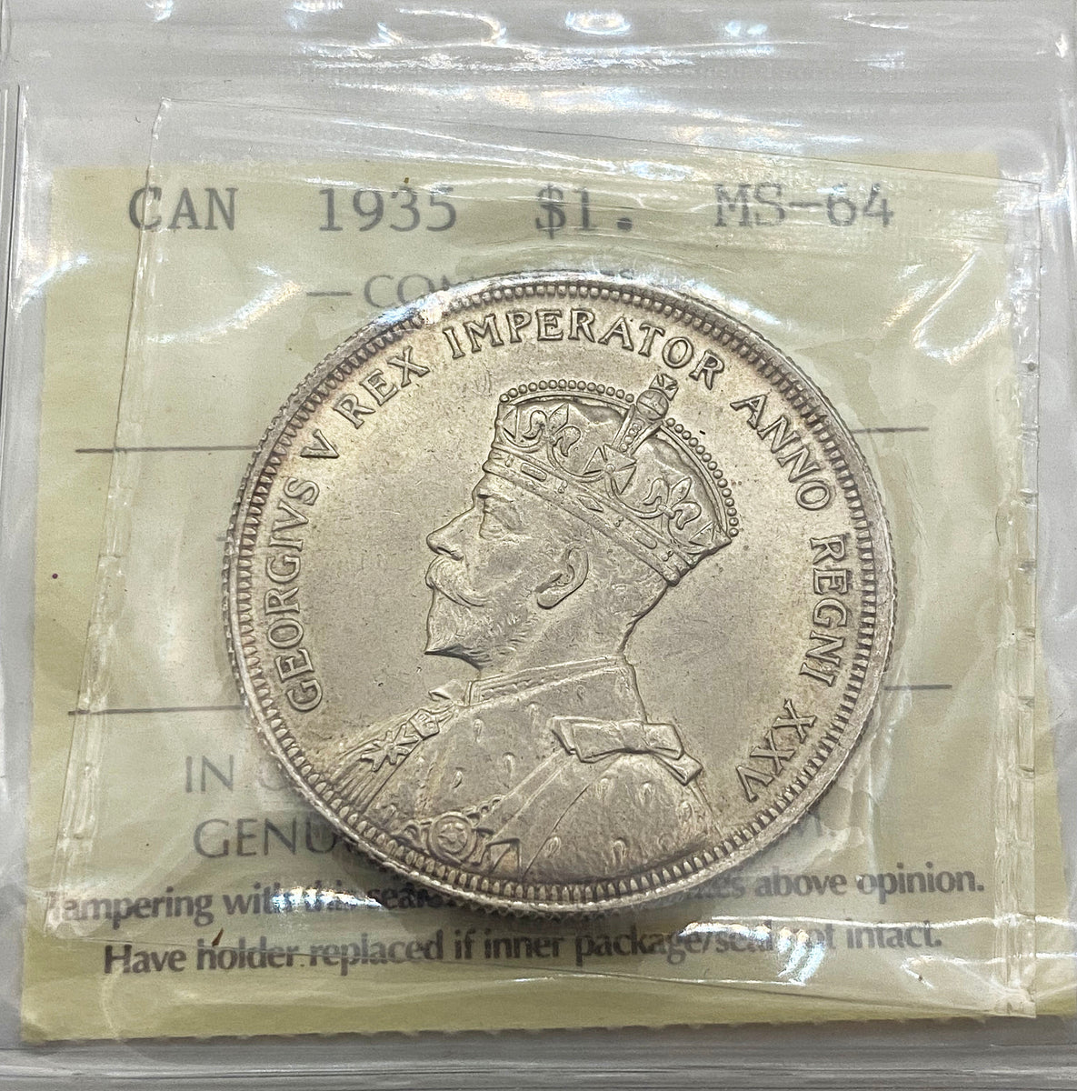 1935 Canadian Silver Dollar $1 Graded ICCS MS-64 – KC's Canadian
