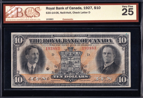 1927 Royal Bank of Canada $10 "Neil - Holt" in BCS VF-25