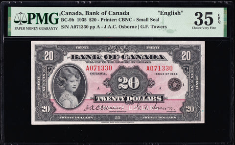 1935 Bank of Canada $20 "Small Seal" in PMG VF35 EPQ (BC-9b)