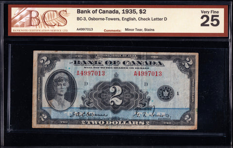 1935 Bank of Canada $2 "English" in BCS VF-25 (BC-3)