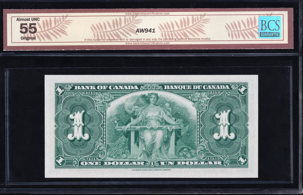 1937 Bank of Canada $1 "Gordon - Towers" Graded BCS AU-55 (BC-21c)