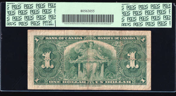 1937 Bank of Canada $1 "RARE J/A Narrow Panel" Graded PCGS VG-10 (BC-21b)