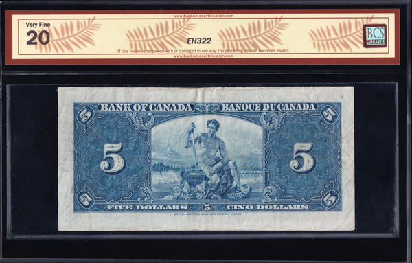 1937 Bank of Canada $5 "Gordon - Towers" Graded BCS VF-20 (BC-23b)