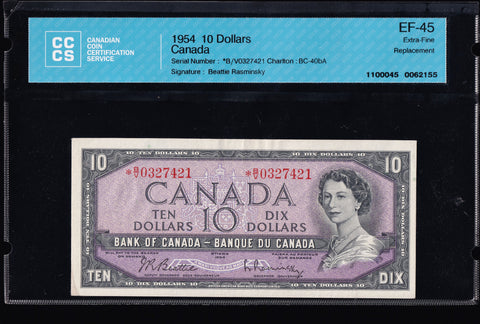 1954 Bank of Canada $10 Replacement *B/V in CCCS EF-45 (BC-40bA)