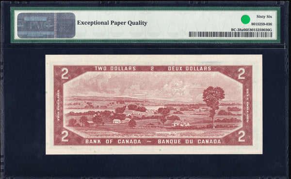 1954 Bank of Canada $2 Low Serial "0000308" Modified PMG GEM UNC 66 EPQ (BC-38a)