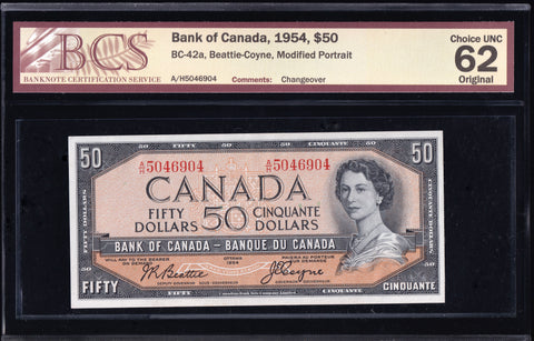 1954 Bank of Canada $50 Modified BCS UNC62 Original (BC-42a)