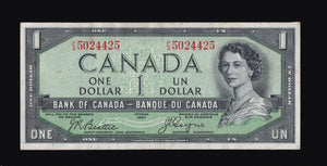 1954 Bank of Canada $1 "Devils Face" in VF+ (BC-29b)