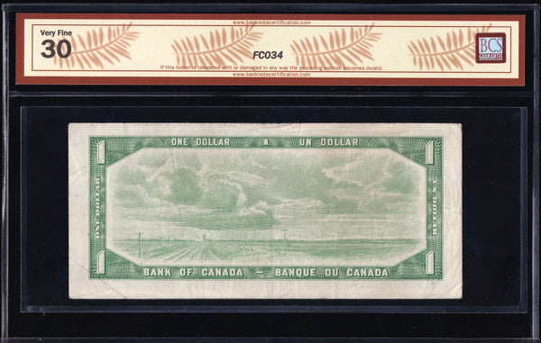 1954 Bank of Canada $1  "0050500" Radar BCS VF30 (BC-37b-i N1)