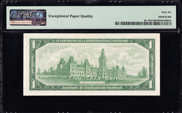 1967 Bank fo Canada $1 "Low Serial 0000024" PMG GEM UNC-66 EPQ (BC-45b-i)