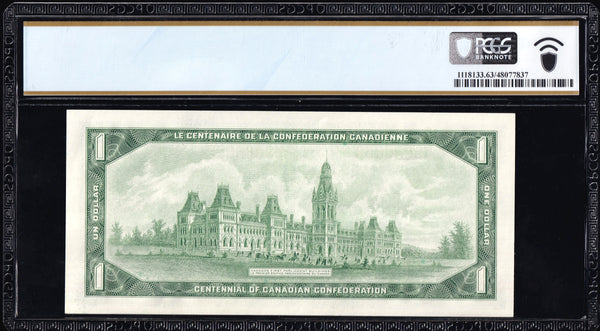 1967 Bank of Canada $1 "3066603" Radar in PCGS UNC63 PPQ (BC-45b-i N1)