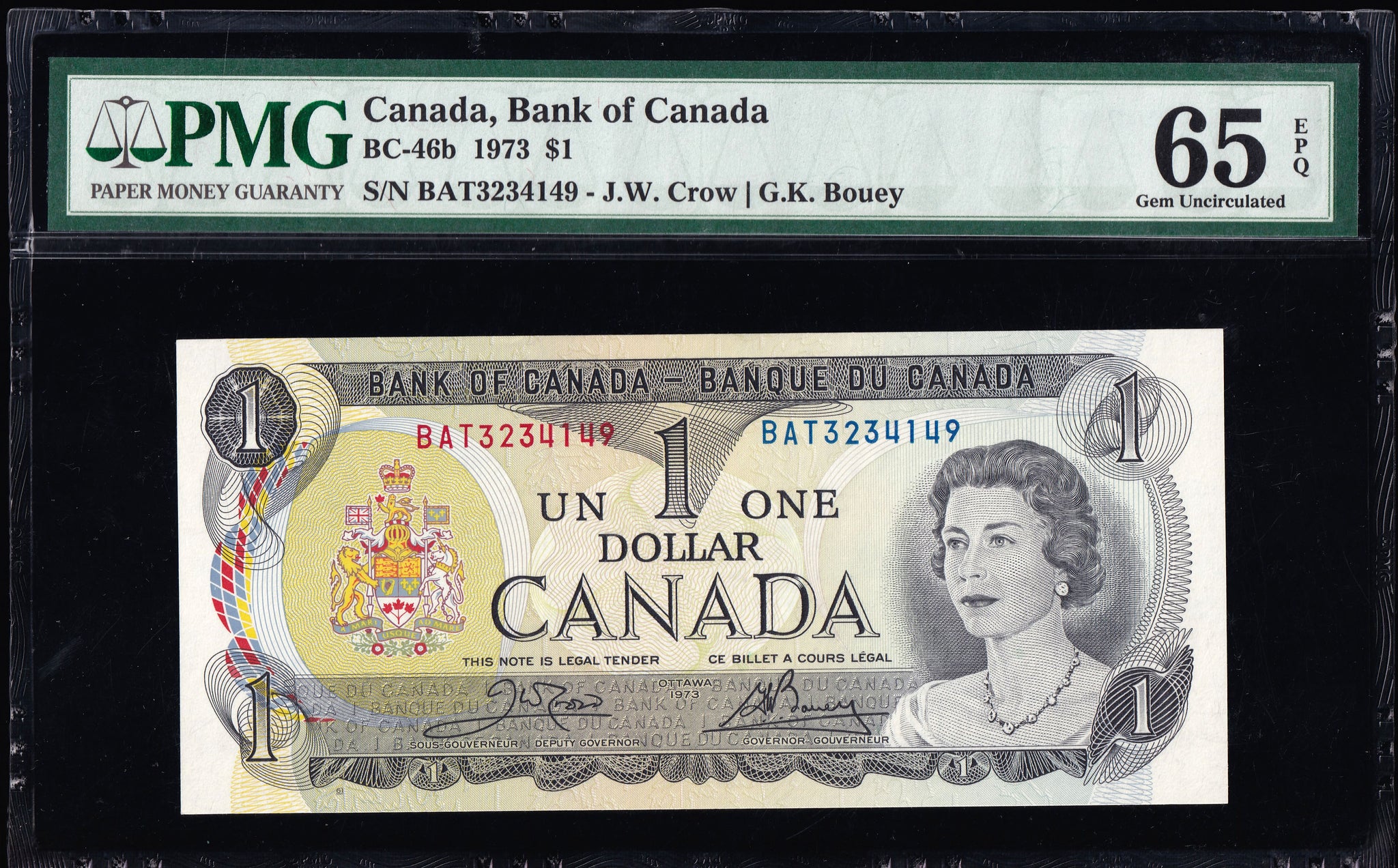 1973 Bank of Canada $1 Certified PMG Gem UNC-65 EPQ (BC-46b)