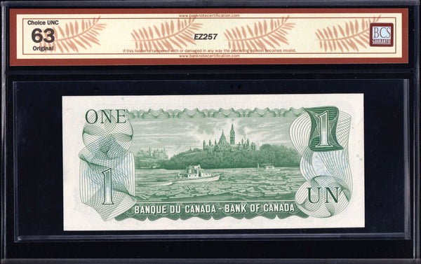 1973 Bank of Canada $1 "Solid 1's Radar / Binary" BCS Choice UNC63 Original (BC-46a N1 N8)