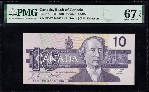 1989 Bank fo Canada $10 Certified by PMG as Gem UNC-67 EPQ (BC-57b)
