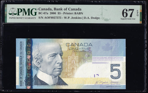 2006 Bank of Canada $5 in PMG Gem UNC-67 EPQ (BC-62b)