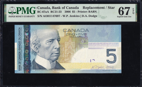 2006 Bank of Canada $5 "Replacement" in PMG Gem UNC-67 EPQ (BC-67aA)
