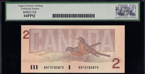 1986 Bank of Canada $2 "Radar" Legacy UNC-64 PPQ (BC-55b - N1)
