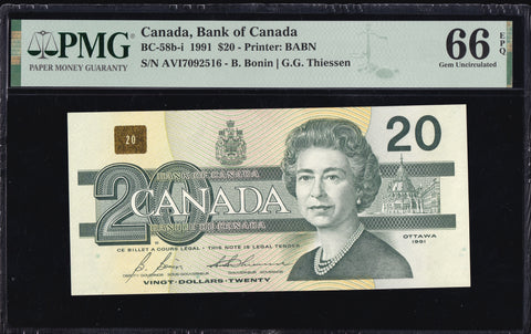 1991 Bank of Canada $20 PMG GEM UNC-66 EPQ (BC-58b-i)