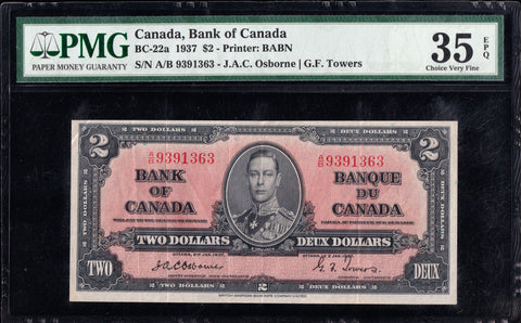 1937 Bank of Canada $2 "Osborne" in PMG VF-35 EPQ (BC-22a)