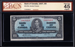 1937 Bank of Canada $5 in BCS EF-45 Original (BC-23b)