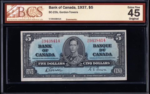 1937 Bank of Canada $5 in BCS EF-45 Original (BC-23b)
