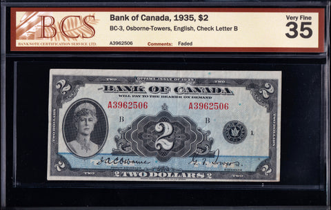 1935 Bank of Canada $2 English in BCS VF-35 (BC-3)