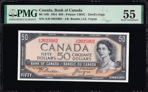 1954 Bank of Canada $50 "Devils Face" in PMG AU-55 (BC-34b)