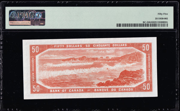 1954 Bank of Canada $50 "Devils Face" in PMG AU-55 (BC-34b)