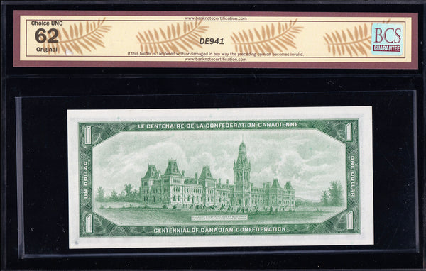 1967 Bank of Canada $1 Low (0000174) in BCS Choice UNC-62 Original (BC-45b-i N5)