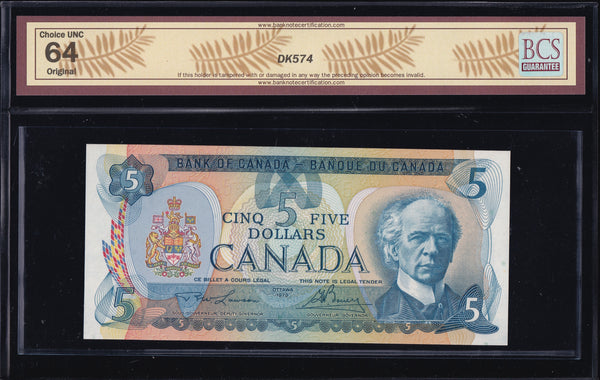 1979 Bank of Canada $5 "Low Serial" in BCS Choice UNC - 64 Original (BC-53a N5)