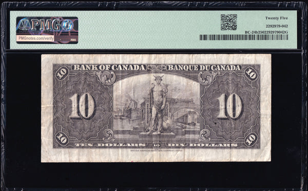 1937 Bank of Canada $10 Low Serial "0000373" in PMG VF25 (BC-24b)