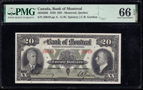 1938 Bank of Montreal $20 in PMG Gem UNC-66 EPQ