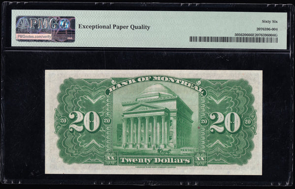 1938 Bank of Montreal $20 in PMG Gem UNC-66 EPQ