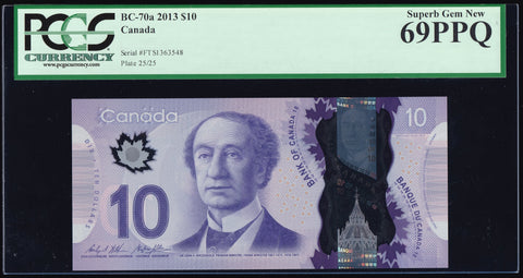 2013 Bank of Canada $10 in PCGS Gem UNC-69 PPQ (BC-70a)