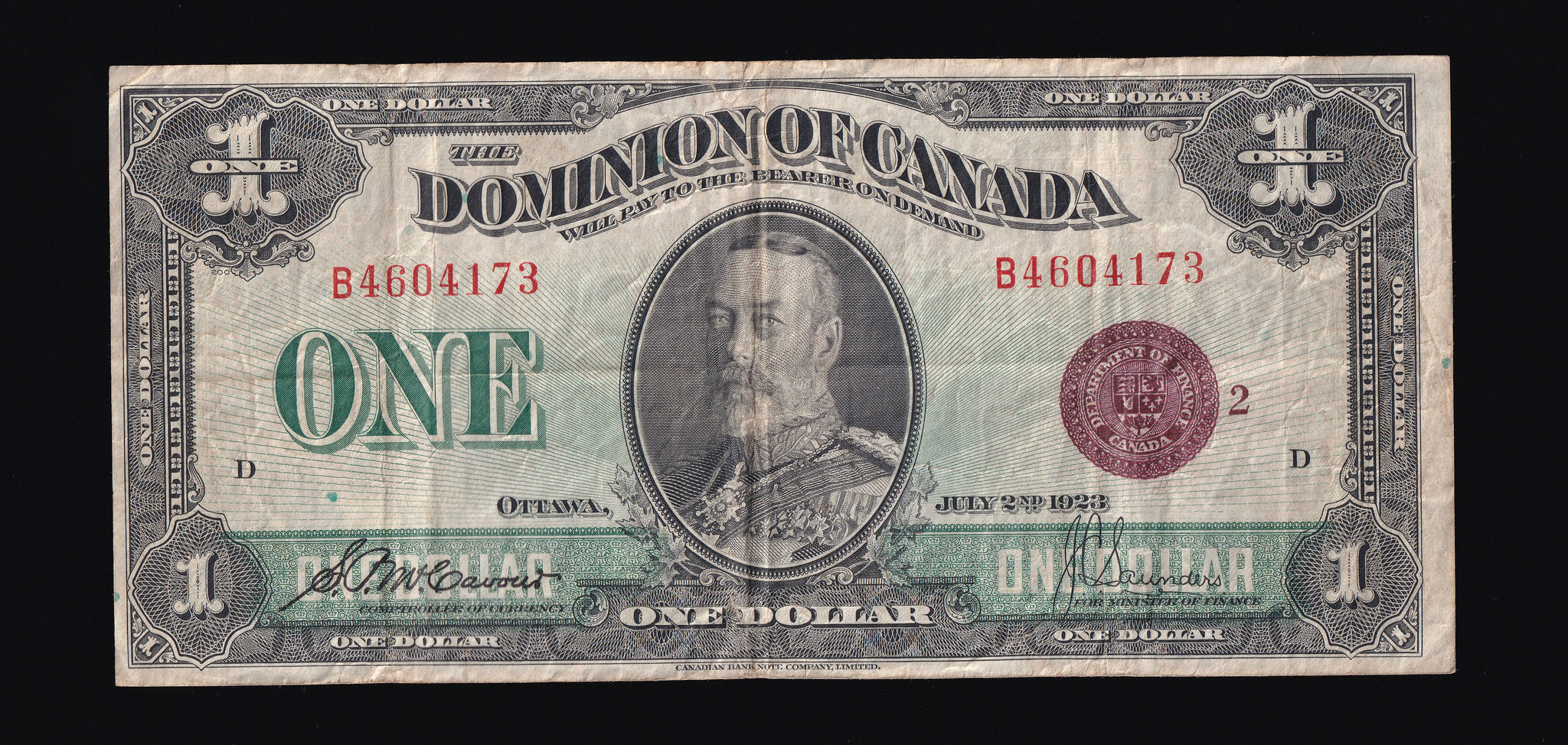 1923 Dominion of Canada $1 "Bronze Seal" in VF (DC-25i)