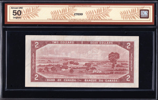 1954 Bank of Canada $2 Low Serial "000448" in BCS AU50 Original (BC-38b N5)