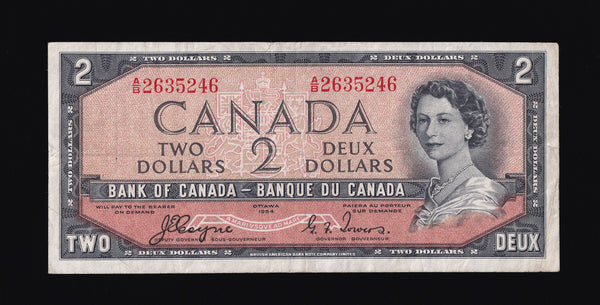 1954 Bank of Canada $2 "Devils Face" in VF+ (BC-30a)