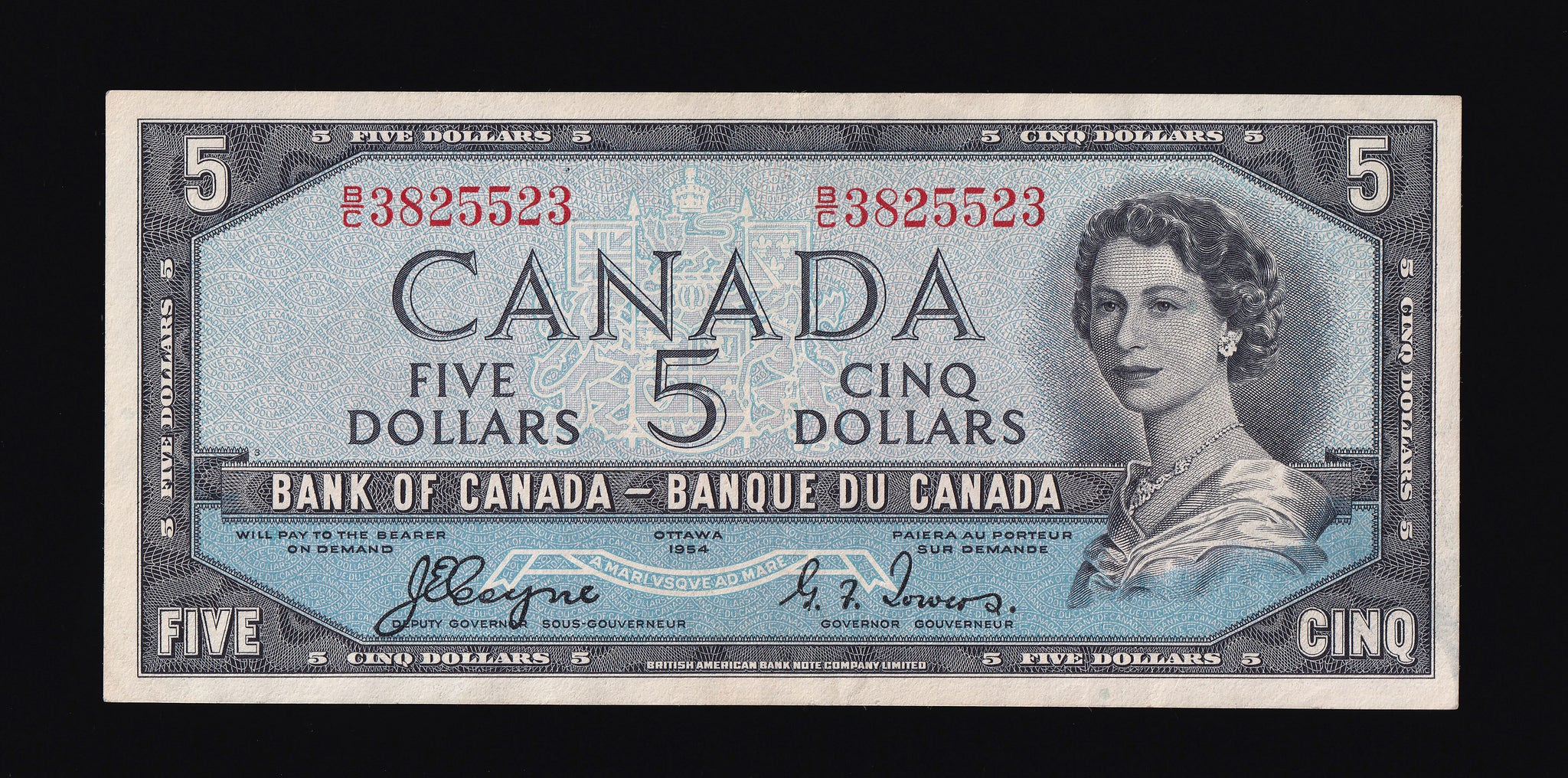 1954 Bank of Canada $5 "Devils Face" in VF/EF (BC-31a)