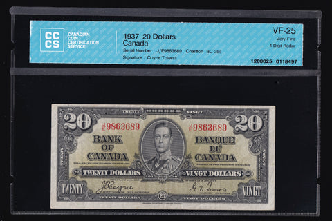 1937 Bank of Canada $20 Radar in CCCS VF25 Original (BC-25c - N1)