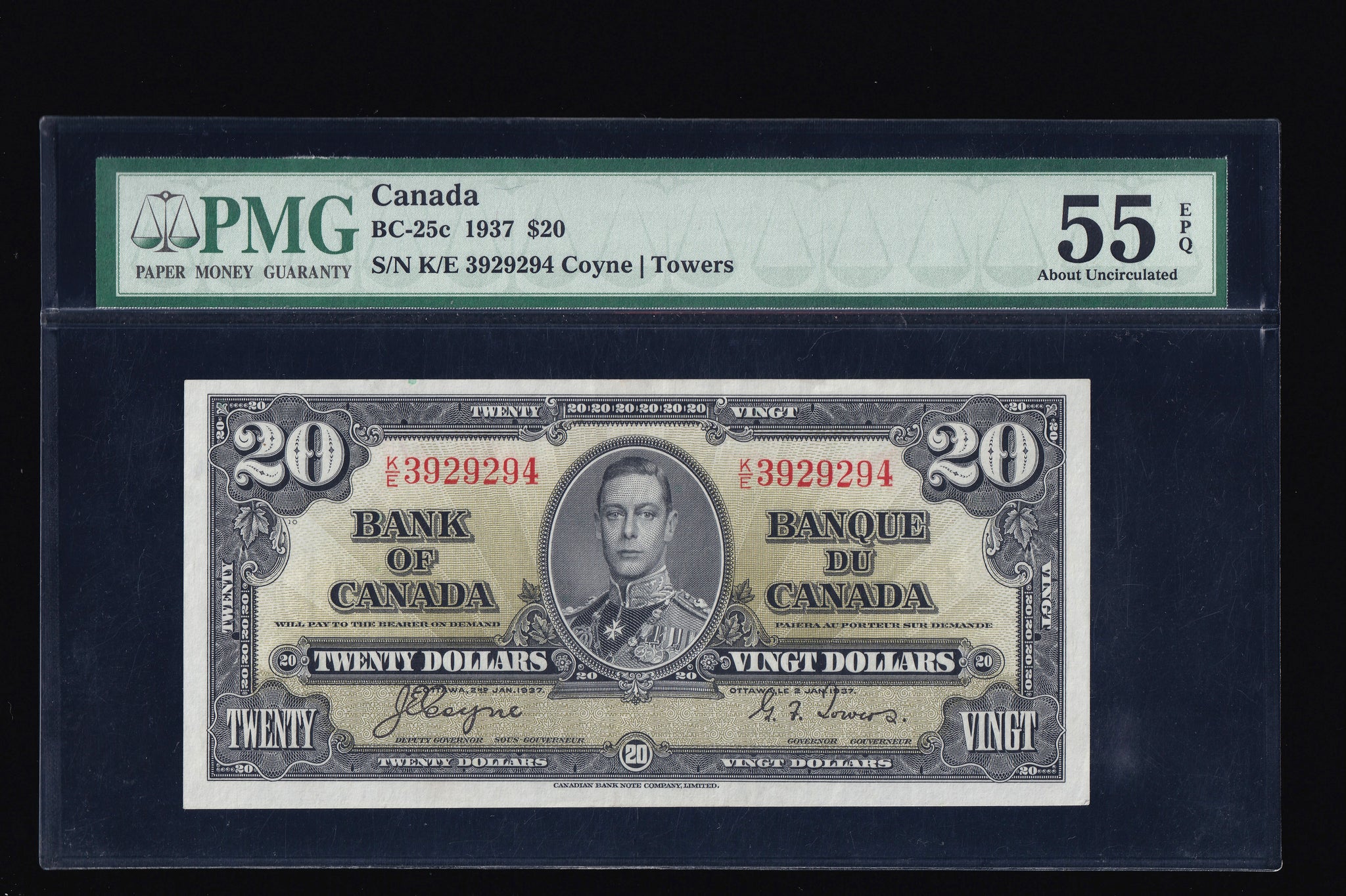 1937 Bank of Canada $20 PMG AU-55 EPQ(BC-25c)