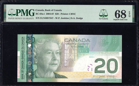 2007 Bank of Canada $20 in PMG GEM UNC-68 EPQ (BC-64a-1 -N1)