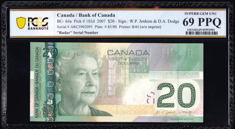 2007 Bank of Canada $20 "Radar" in PCGS GEM UNC-69 PPQ (BC-64a -N1)