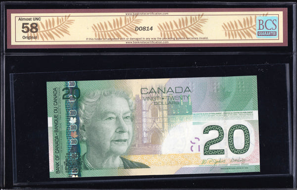 2004 Bank of Canada $20 "Radar" in BCS Choice AU-58 Original (BC-64a -N1)