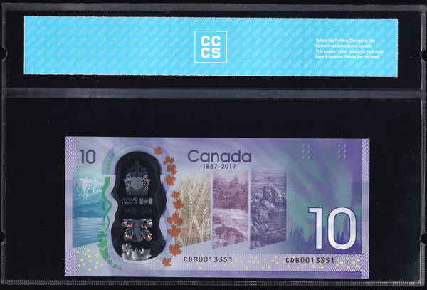 2017 Bank of Canada $10 in CCCS Gem UNC-67 Original (BC-75)