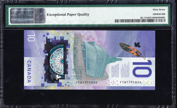 2018 Bank of Canada $10 in PMG Gem UNC-67 EPQ (BC-77a)