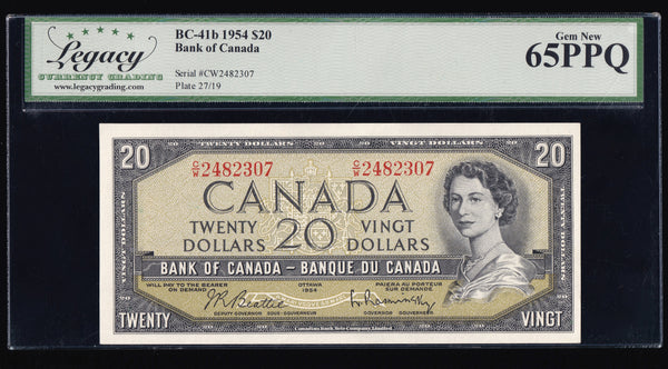 1954 Bank of Canada $20 Modified Beattie Rasminsky Legacy GEM UNC 65 PPQ (BC-41b)