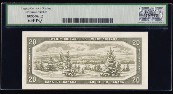 1954 Bank of Canada $20 Modified Beattie Rasminsky Legacy GEM UNC 65 PPQ (BC-41b)