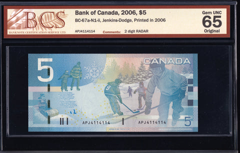 2006 Bank of Canada $5 "Radar" in BCS Gem UNC-65 Original (BC-67a - N1)