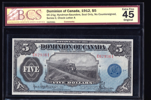 1912 Dominion of Canada $5 "Train" in BCS EF45 Original (DC-21g)