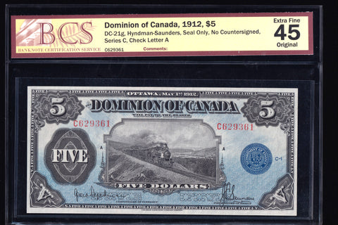 1912 Dominion of Canada $5 "Train" in BCS EF45 Original (DC-21g)