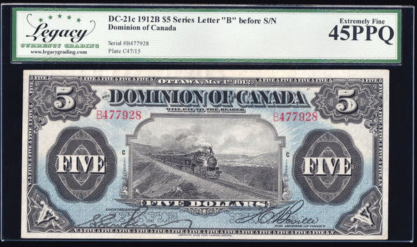 1912 Dominion of Canada $5 "Train" in Legacy EF45 PPQ (DC-21c)